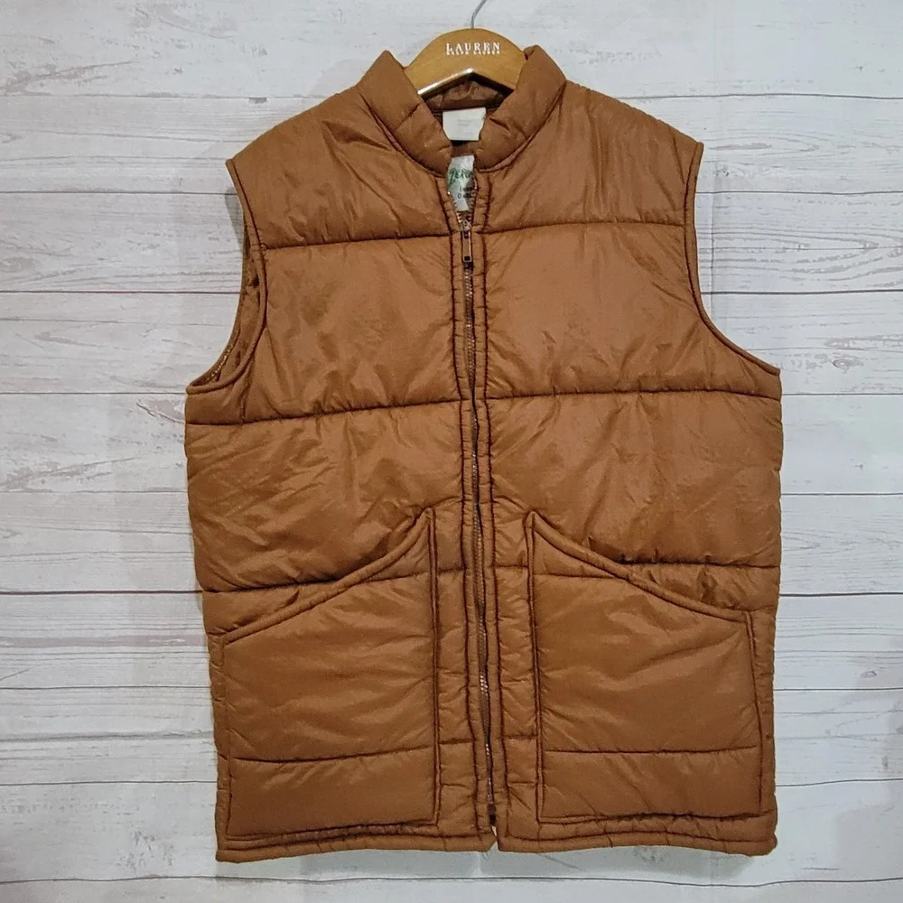 Walls Zero Zone Insulated Vest Mens Medium 38-40 Brown Zip Pockets Puffer VTG